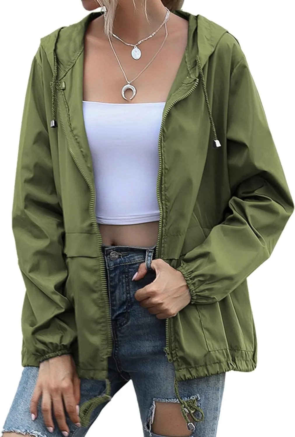FRMUIC Rain Jackets for Women Waterproof Lightweight Hooded Rain Coats for Hiking Travel Outdoor Windbreaker Travel Jacket