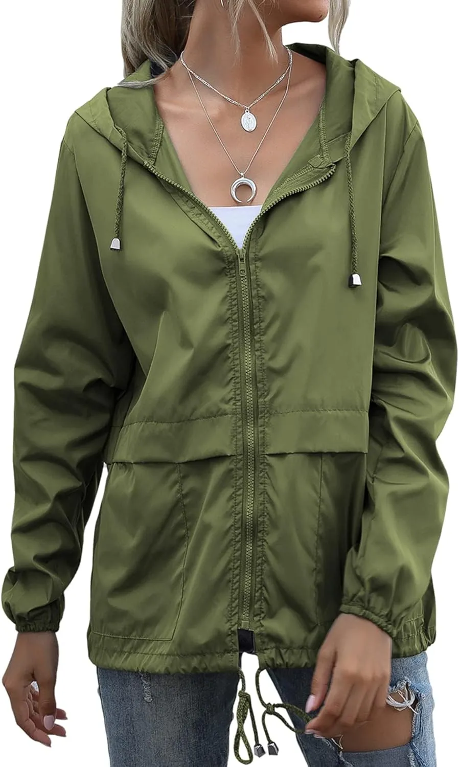 FRMUIC Rain Jackets for Women Waterproof Lightweight Hooded Rain Coats for Hiking Travel Outdoor Windbreaker Travel Jacket