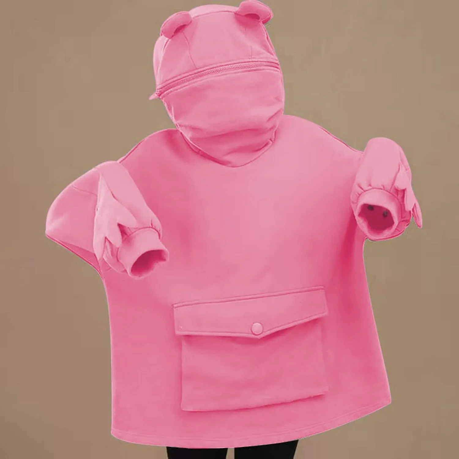 Frog Hoodies for Teen Girls Cute Hoodies Pullover Oversized Kawaii Hooded Sweatshirt Zipper Mouth Frog Hoodie for Women
