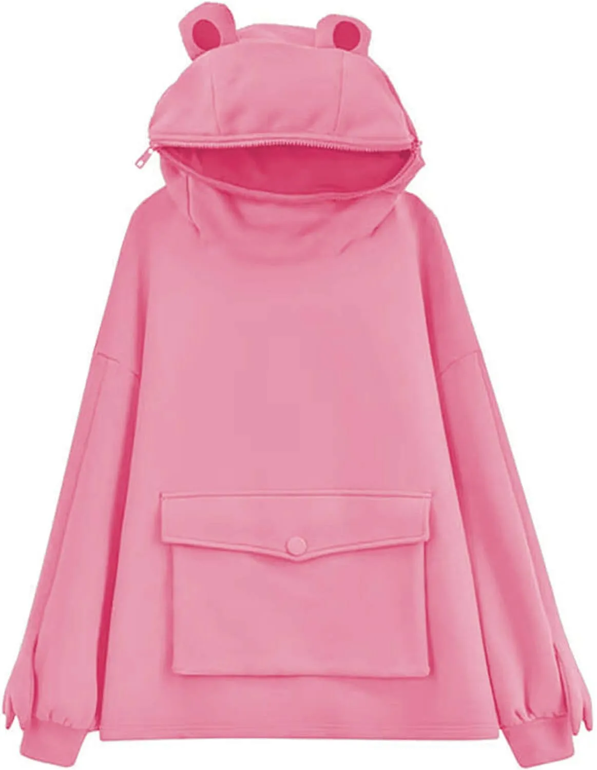 Frog Hoodies for Teen Girls Cute Hoodies Pullover Oversized Kawaii Hooded Sweatshirt Zipper Mouth Frog Hoodie for Women