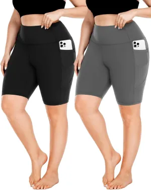 FULLSOFT Plus Size Biker Shorts for Women-High Waist X-Large-4X Tummy Control with Pockets Workout Shorts for Yoga