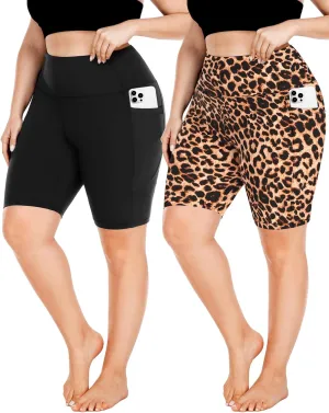 FULLSOFT Plus Size Biker Shorts for Women-High Waist X-Large-4X Tummy Control with Pockets Workout Shorts for Yoga