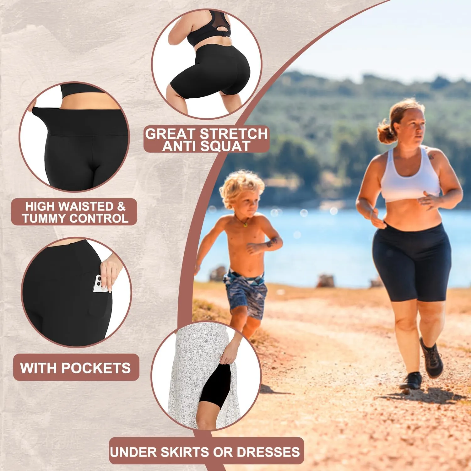 FULLSOFT Plus Size Biker Shorts for Women-High Waist X-Large-4X Tummy Control with Pockets Workout Shorts for Yoga