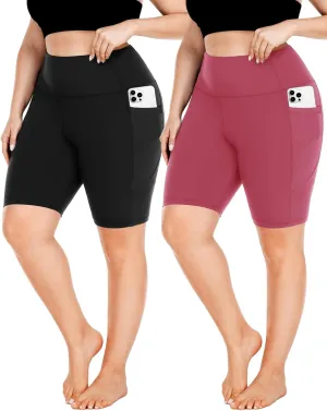FULLSOFT Plus Size Biker Shorts for Women-High Waist X-Large-4X Tummy Control with Pockets Workout Shorts for Yoga