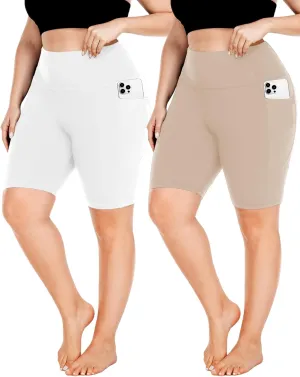 FULLSOFT Plus Size Biker Shorts for Women-High Waist X-Large-4X Tummy Control with Pockets Workout Shorts for Yoga