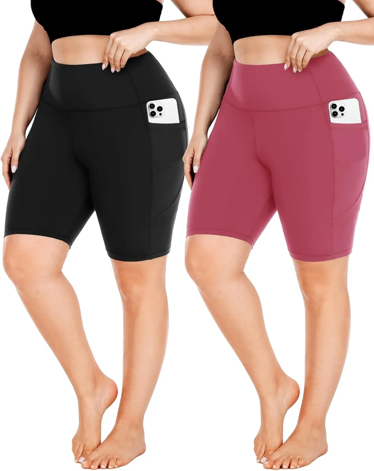 FULLSOFT Plus Size Biker Shorts for Women-High Waist X-Large-4X Tummy Control with Pockets Workout Shorts for Yoga