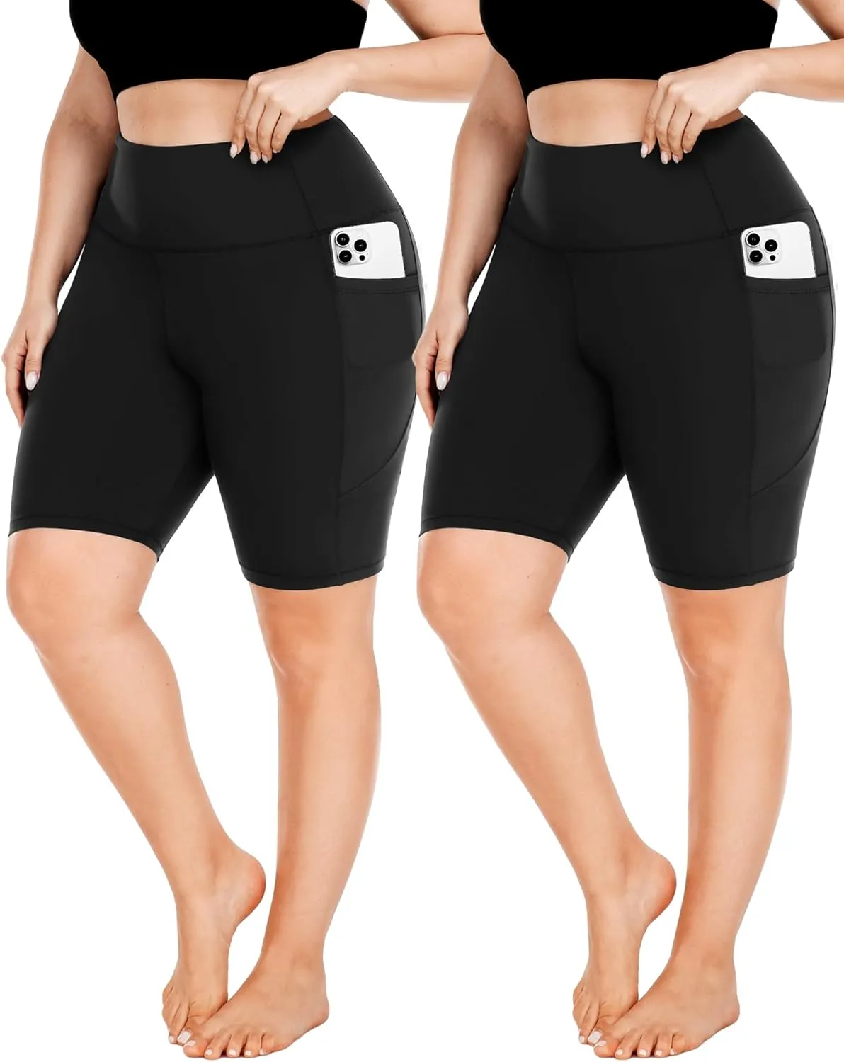 FULLSOFT Plus Size Biker Shorts for Women-High Waist X-Large-4X Tummy Control with Pockets Workout Shorts for Yoga