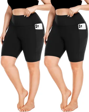 FULLSOFT Plus Size Biker Shorts for Women-High Waist X-Large-4X Tummy Control with Pockets Workout Shorts for Yoga