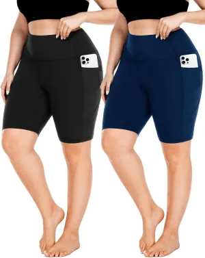 FULLSOFT Plus Size Biker Shorts for Women-High Waist X-Large-4X Tummy Control with Pockets Workout Shorts for Yoga