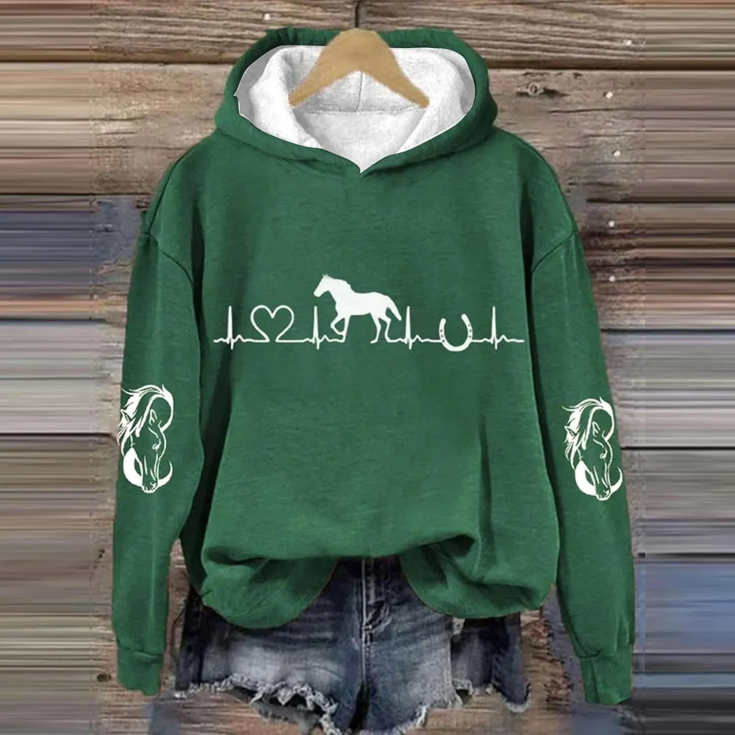 Funny Horse Hoodies for Women Fashion Printed Crewneck Sweatshirts Causal Horse Lover Sports Fall Winter Outfits