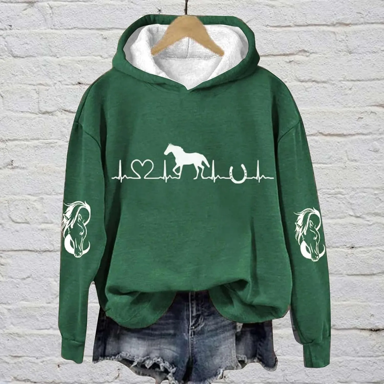 Funny Horse Hoodies for Women Fashion Printed Crewneck Sweatshirts Causal Horse Lover Sports Fall Winter Outfits