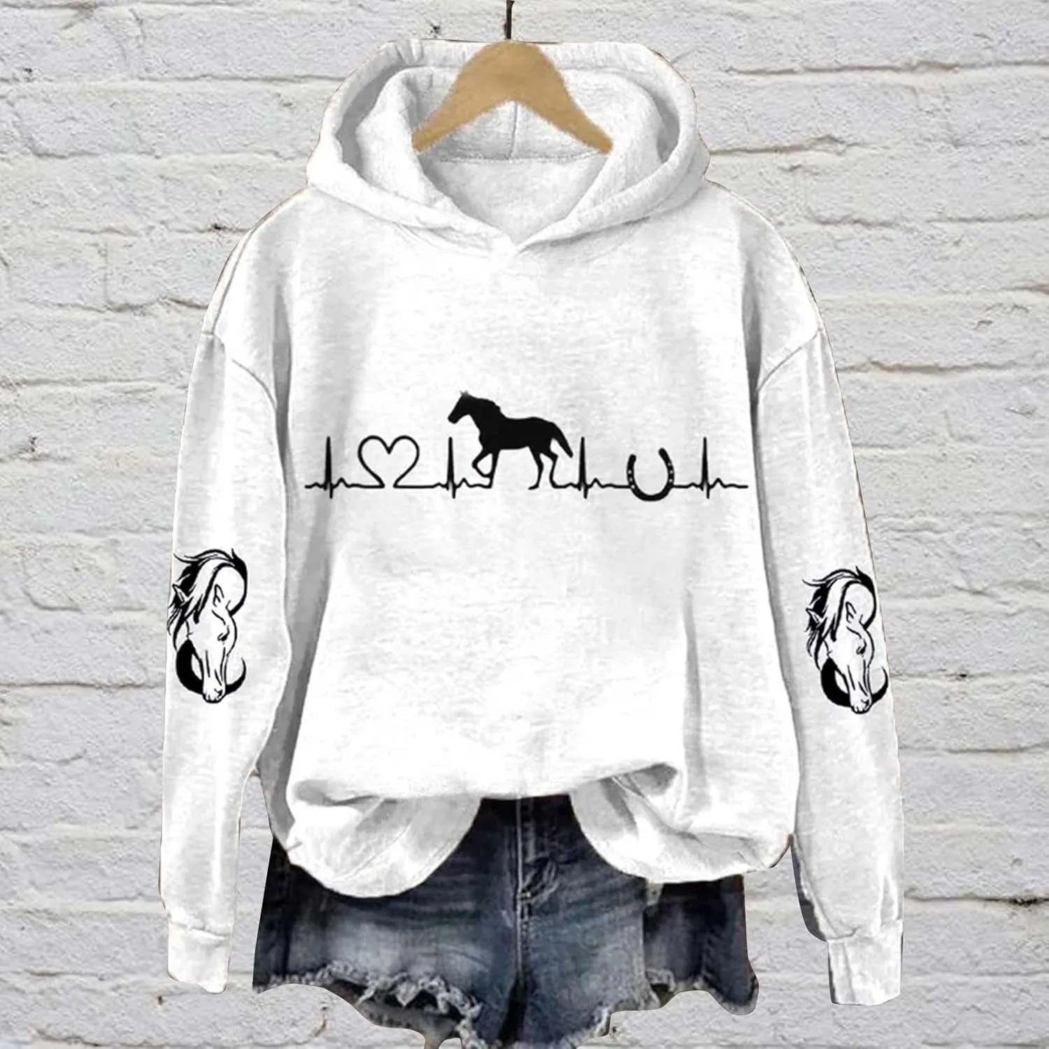Funny Horse Hoodies for Women Fashion Printed Crewneck Sweatshirts Causal Horse Lover Sports Fall Winter Outfits