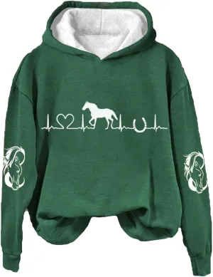 Funny Horse Hoodies for Women Fashion Printed Crewneck Sweatshirts Causal Horse Lover Sports Fall Winter Outfits