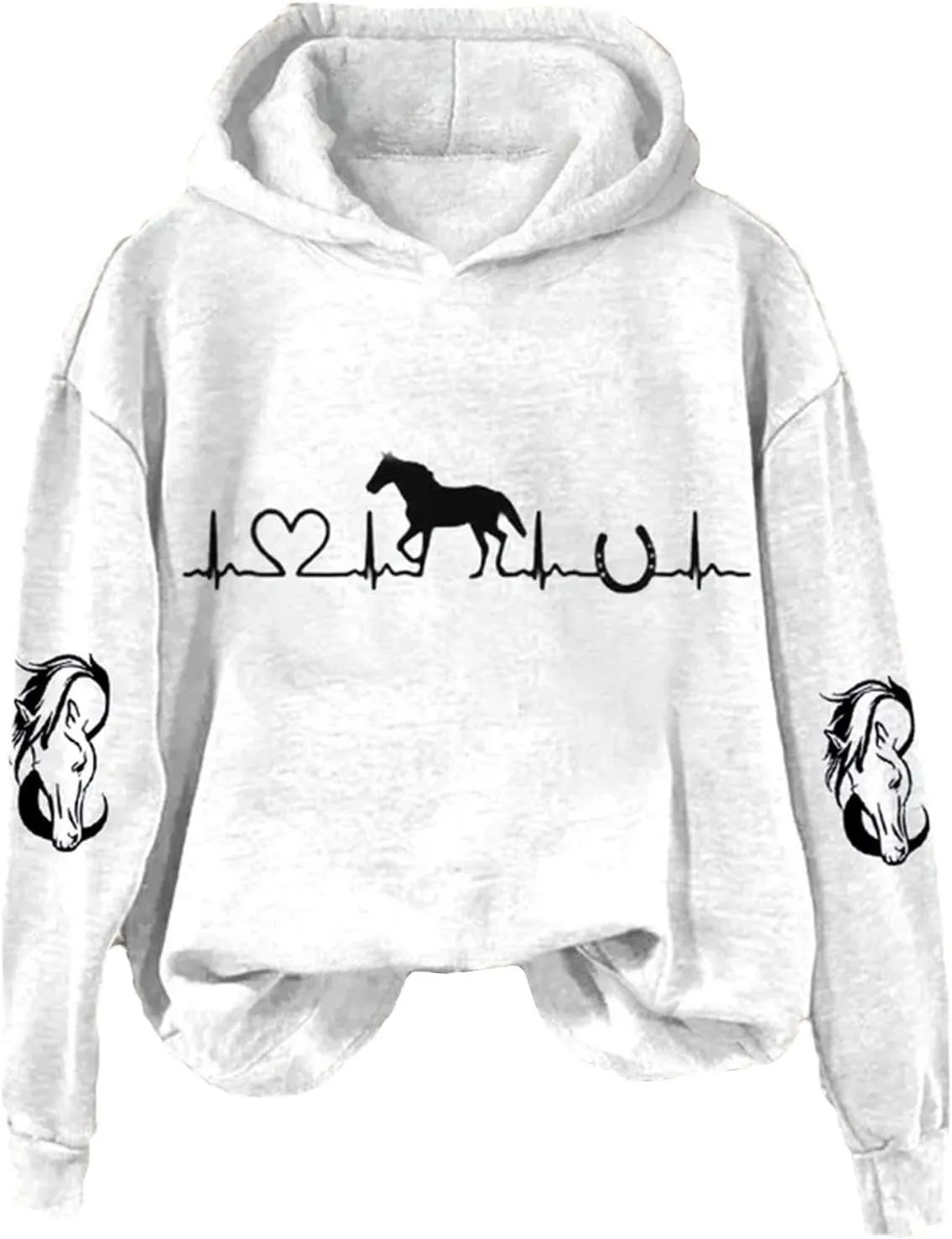 Funny Horse Hoodies for Women Fashion Printed Crewneck Sweatshirts Causal Horse Lover Sports Fall Winter Outfits