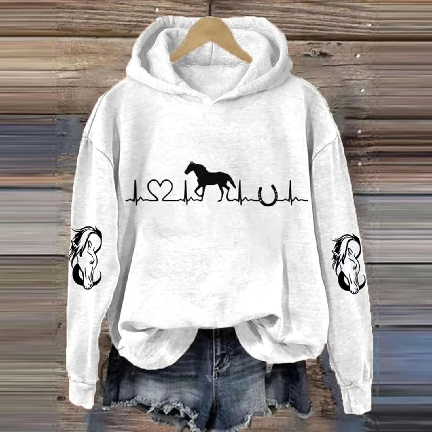 Funny Horse Hoodies for Women Fashion Printed Crewneck Sweatshirts Causal Horse Lover Sports Fall Winter Outfits
