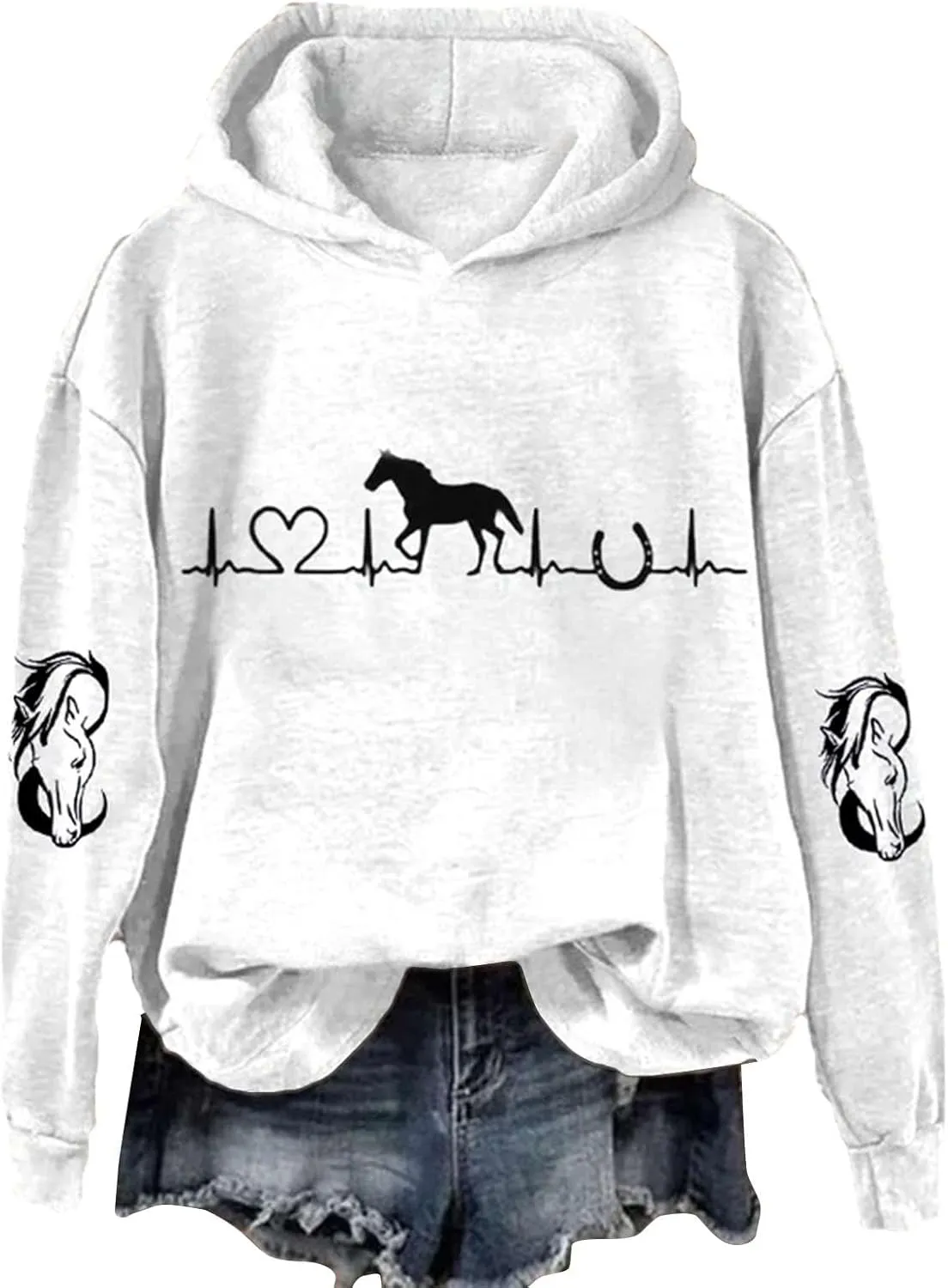 Funny Horse Hoodies for Women Fashion Printed Crewneck Sweatshirts Causal Horse Lover Sports Fall Winter Outfits