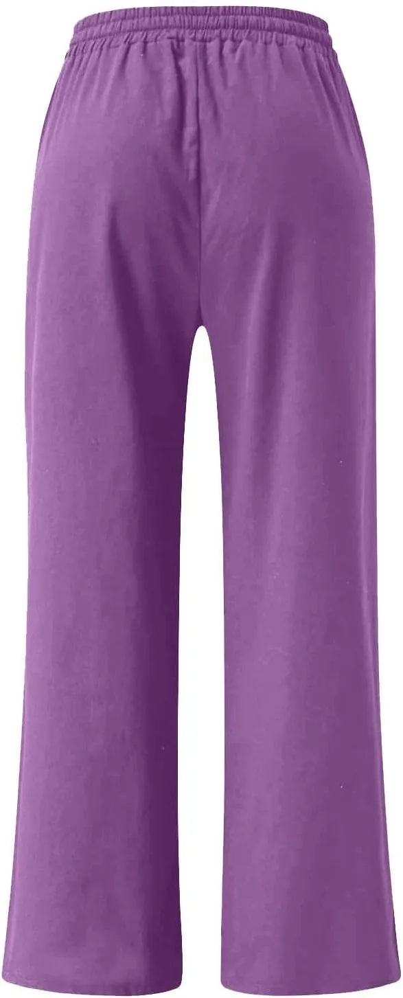 FZYLQY Women's Comfy High Waist Drawstring Wide Leg Pants with Pockets Casual Loose Fit Trousers for Relaxed Everyday Wear