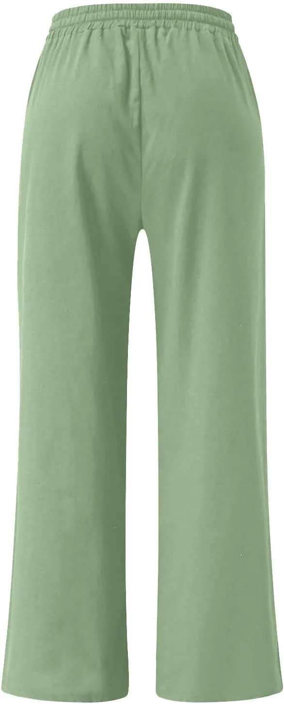 FZYLQY Women's Comfy High Waist Drawstring Wide Leg Pants with Pockets Casual Loose Fit Trousers for Relaxed Everyday Wear