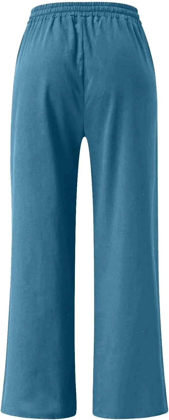 FZYLQY Women's Comfy High Waist Drawstring Wide Leg Pants with Pockets Casual Loose Fit Trousers for Relaxed Everyday Wear