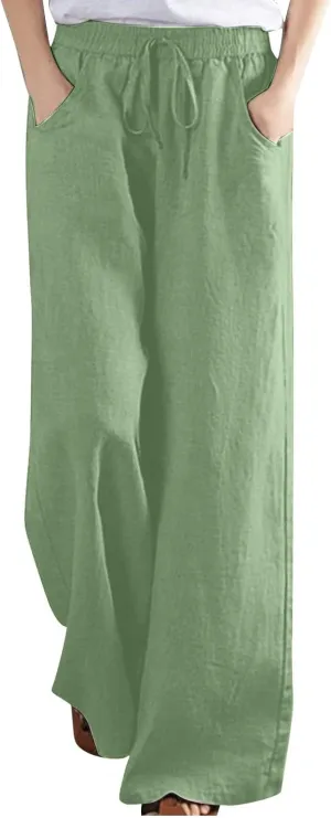 FZYLQY Women's Comfy High Waist Drawstring Wide Leg Pants with Pockets Casual Loose Fit Trousers for Relaxed Everyday Wear
