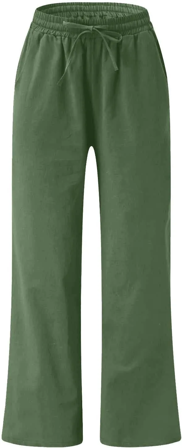 FZYLQY Women's Comfy High Waist Drawstring Wide Leg Pants with Pockets Casual Loose Fit Trousers for Relaxed Everyday Wear