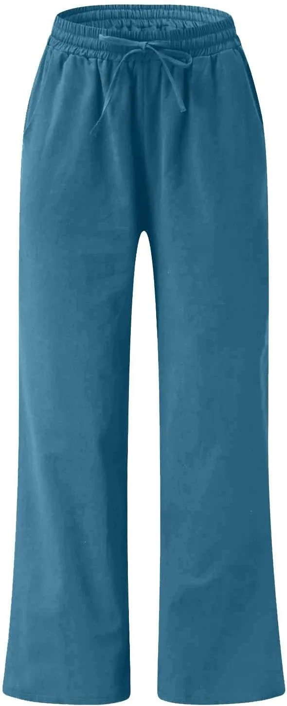 FZYLQY Women's Comfy High Waist Drawstring Wide Leg Pants with Pockets Casual Loose Fit Trousers for Relaxed Everyday Wear