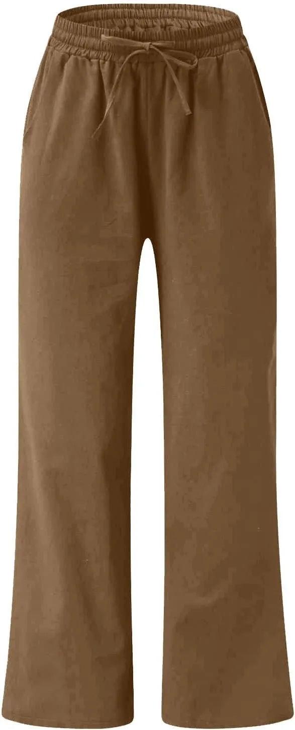 FZYLQY Women's Comfy High Waist Drawstring Wide Leg Pants with Pockets Casual Loose Fit Trousers for Relaxed Everyday Wear