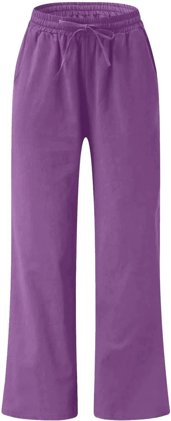 FZYLQY Women's Comfy High Waist Drawstring Wide Leg Pants with Pockets Casual Loose Fit Trousers for Relaxed Everyday Wear