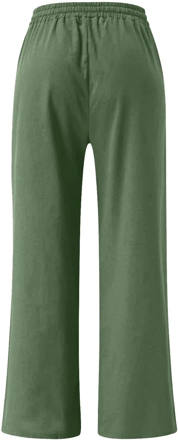 FZYLQY Women's Comfy High Waist Drawstring Wide Leg Pants with Pockets Casual Loose Fit Trousers for Relaxed Everyday Wear