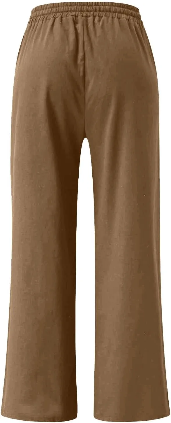 FZYLQY Women's Comfy High Waist Drawstring Wide Leg Pants with Pockets Casual Loose Fit Trousers for Relaxed Everyday Wear