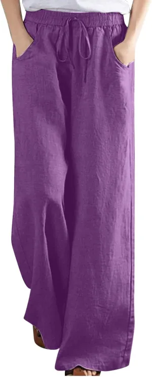 FZYLQY Women's Comfy High Waist Drawstring Wide Leg Pants with Pockets Casual Loose Fit Trousers for Relaxed Everyday Wear