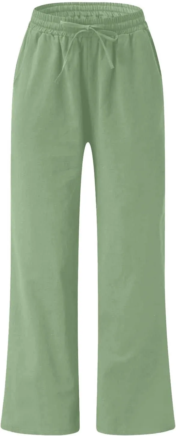 FZYLQY Women's Comfy High Waist Drawstring Wide Leg Pants with Pockets Casual Loose Fit Trousers for Relaxed Everyday Wear