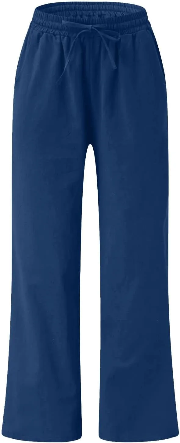 FZYLQY Women's Comfy High Waist Drawstring Wide Leg Pants with Pockets Casual Loose Fit Trousers for Relaxed Everyday Wear
