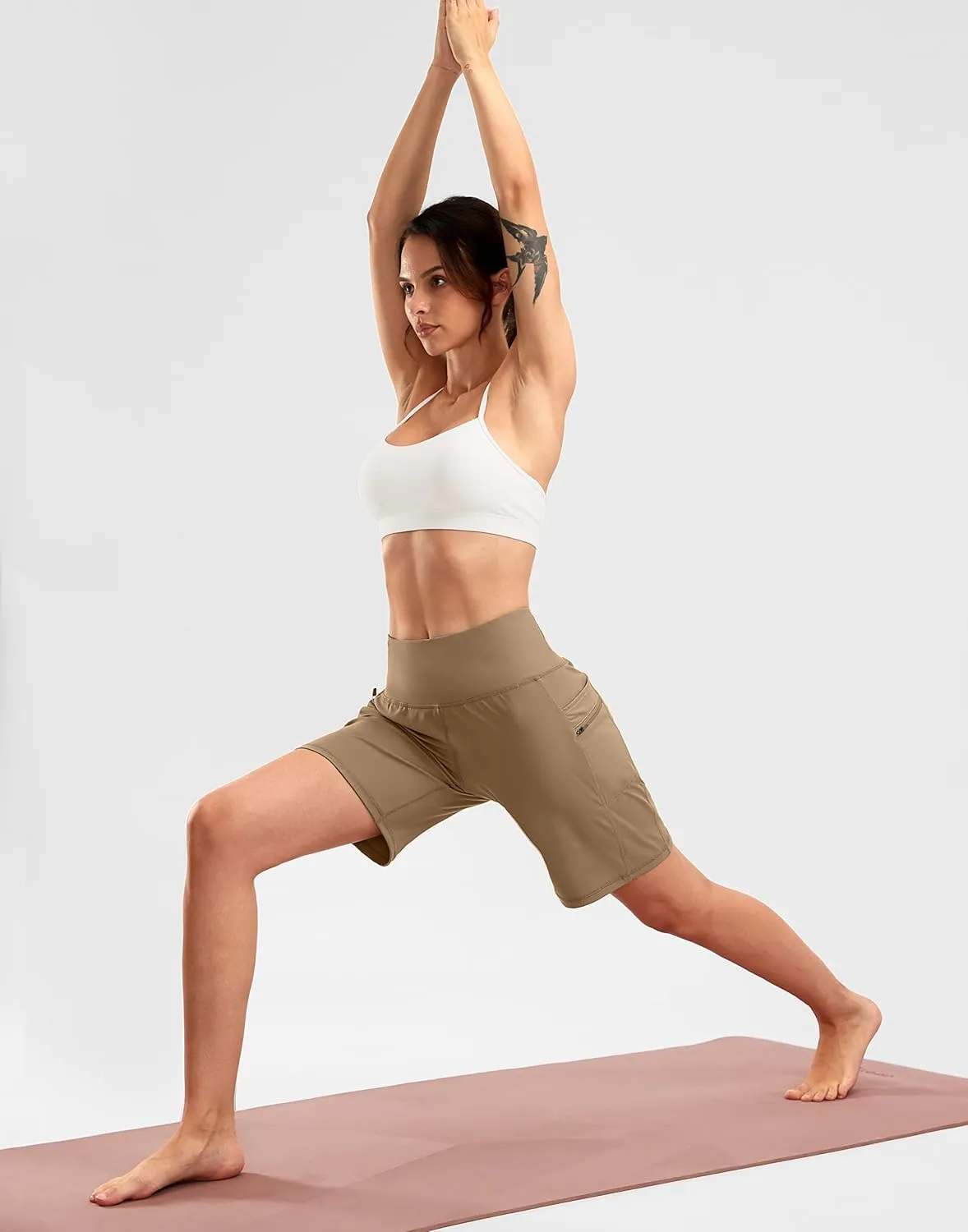 G Gradual Women's High Waisted 9" Bermuda Shorts with Zipper Pockets Athletic Workout Long Shorts for Women Knee Length