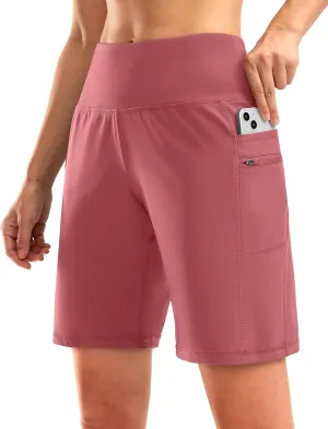 G Gradual Women's High Waisted 9" Bermuda Shorts with Zipper Pockets Athletic Workout Long Shorts for Women Knee Length