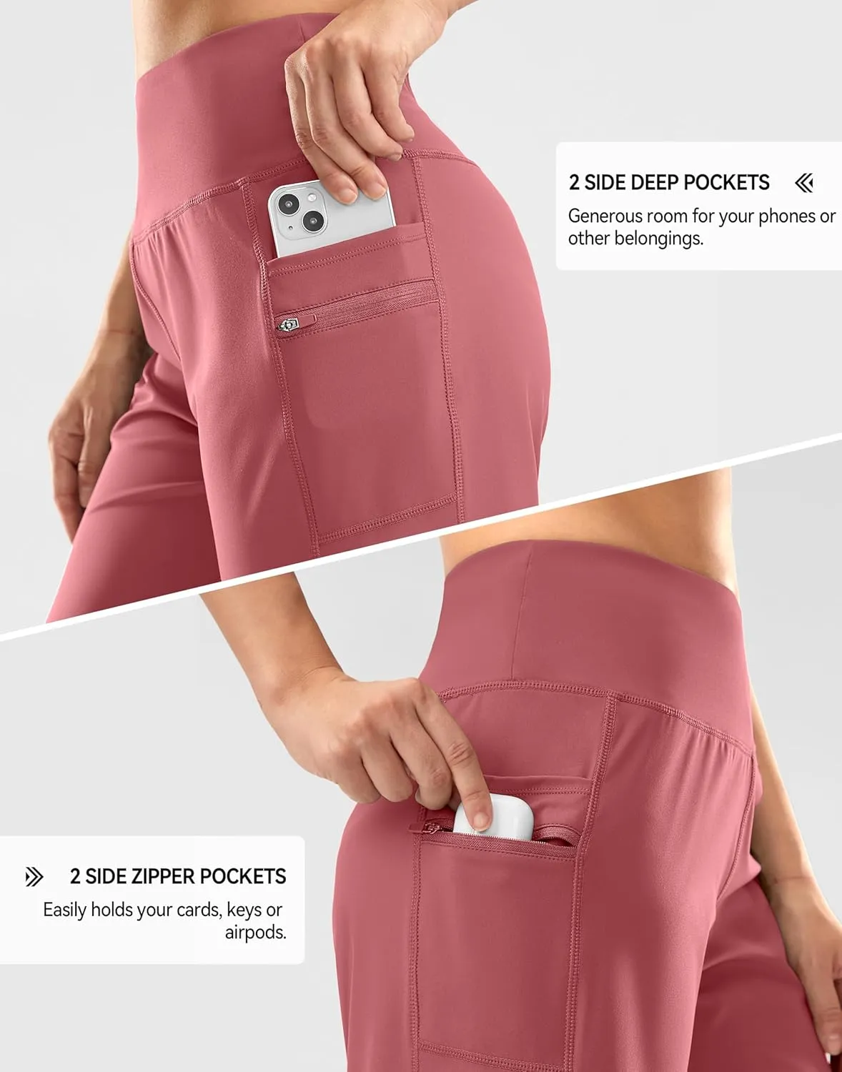 G Gradual Women's High Waisted 9" Bermuda Shorts with Zipper Pockets Athletic Workout Long Shorts for Women Knee Length