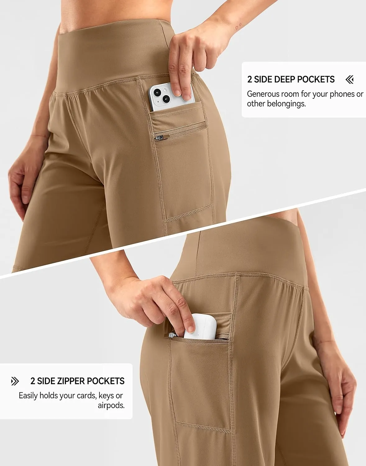 G Gradual Women's High Waisted 9" Bermuda Shorts with Zipper Pockets Athletic Workout Long Shorts for Women Knee Length