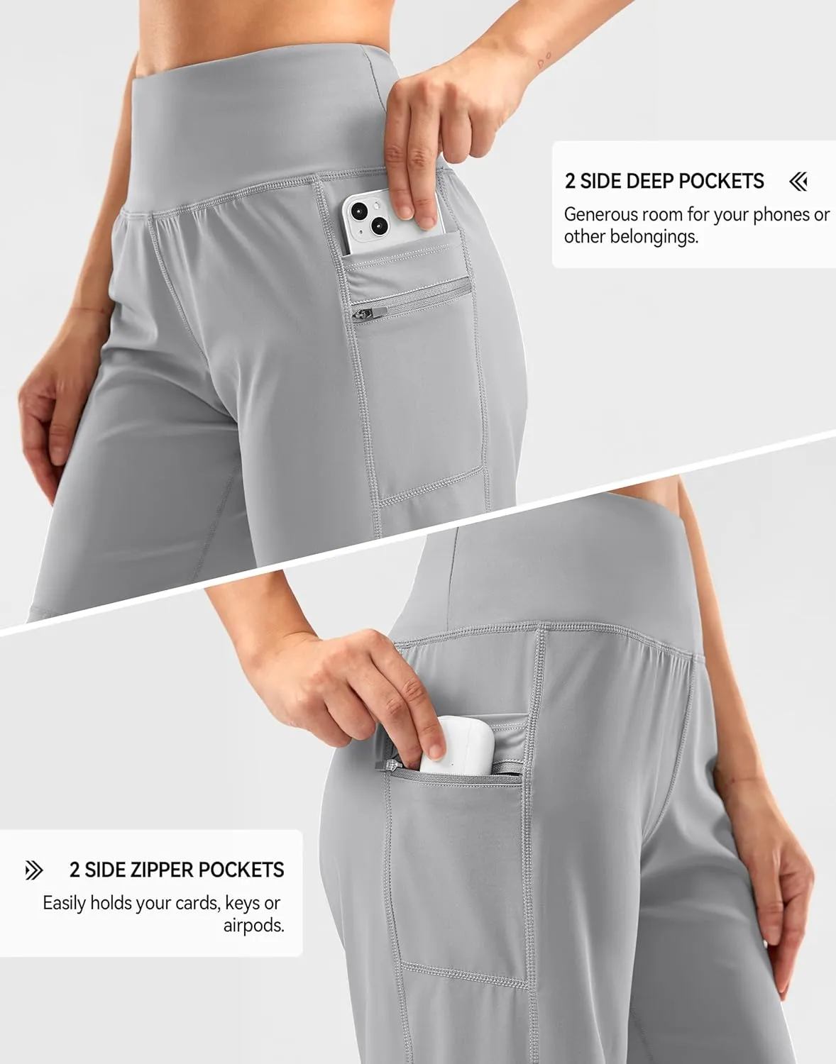G Gradual Women's High Waisted 9" Bermuda Shorts with Zipper Pockets Athletic Workout Long Shorts for Women Knee Length
