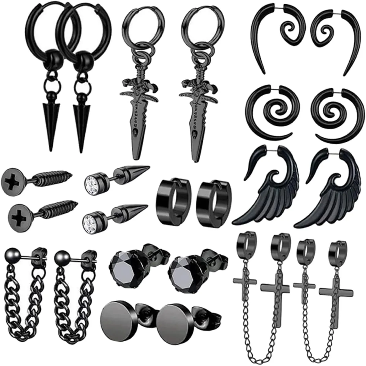 GALPADA 12Pairs Dangle Earrings Set for Men Stylish Stainless Steel Studs Hoops Punk Hip Versatile Accessories for Various Occasions