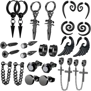 GALPADA 12Pairs Dangle Earrings Set for Men Stylish Stainless Steel Studs Hoops Punk Hip Versatile Accessories for Various Occasions