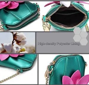 Genuine Leather Crossbody Bags for Women Phone Bag 3D Floral Satchel Mini Handbags Purses Chain Shoulder Bag Wallet