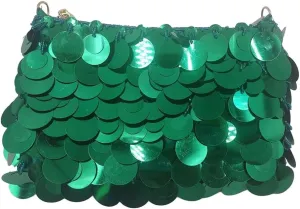 Glitter Bling Purses for Women Fish Scale Shoulder Purse Clutch Handbag with Crossbody Chain for Wedding Party Daily Green