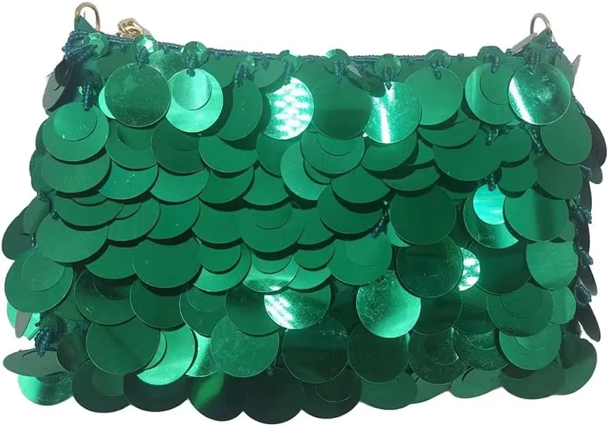 Glitter Bling Purses for Women Fish Scale Shoulder Purse Clutch Handbag with Crossbody Chain for Wedding Party Daily Green