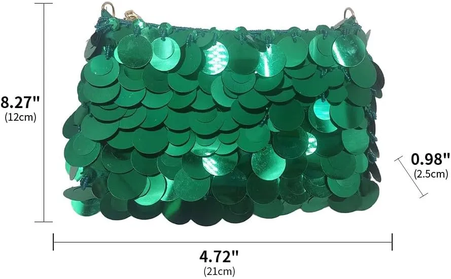 Glitter Bling Purses for Women Fish Scale Shoulder Purse Clutch Handbag with Crossbody Chain for Wedding Party Daily Green
