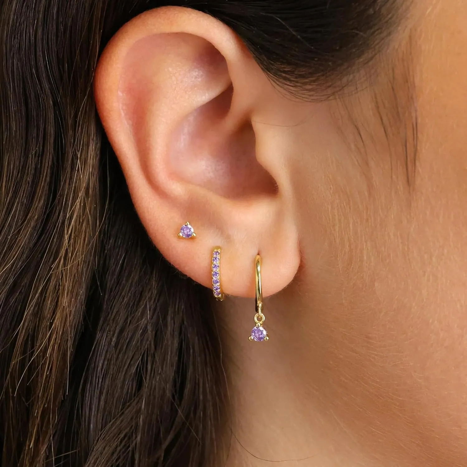 Gold Huggie Hoop Earrings Set Small 14K Gold Plated Cute Dainty Birthstone Earrings Stack Hypoallergenic 925 Sterling Silver Post CZ Diamond Cartilage Stud Dangle Earrings Trendy Earrings for Sensitive Ears Women