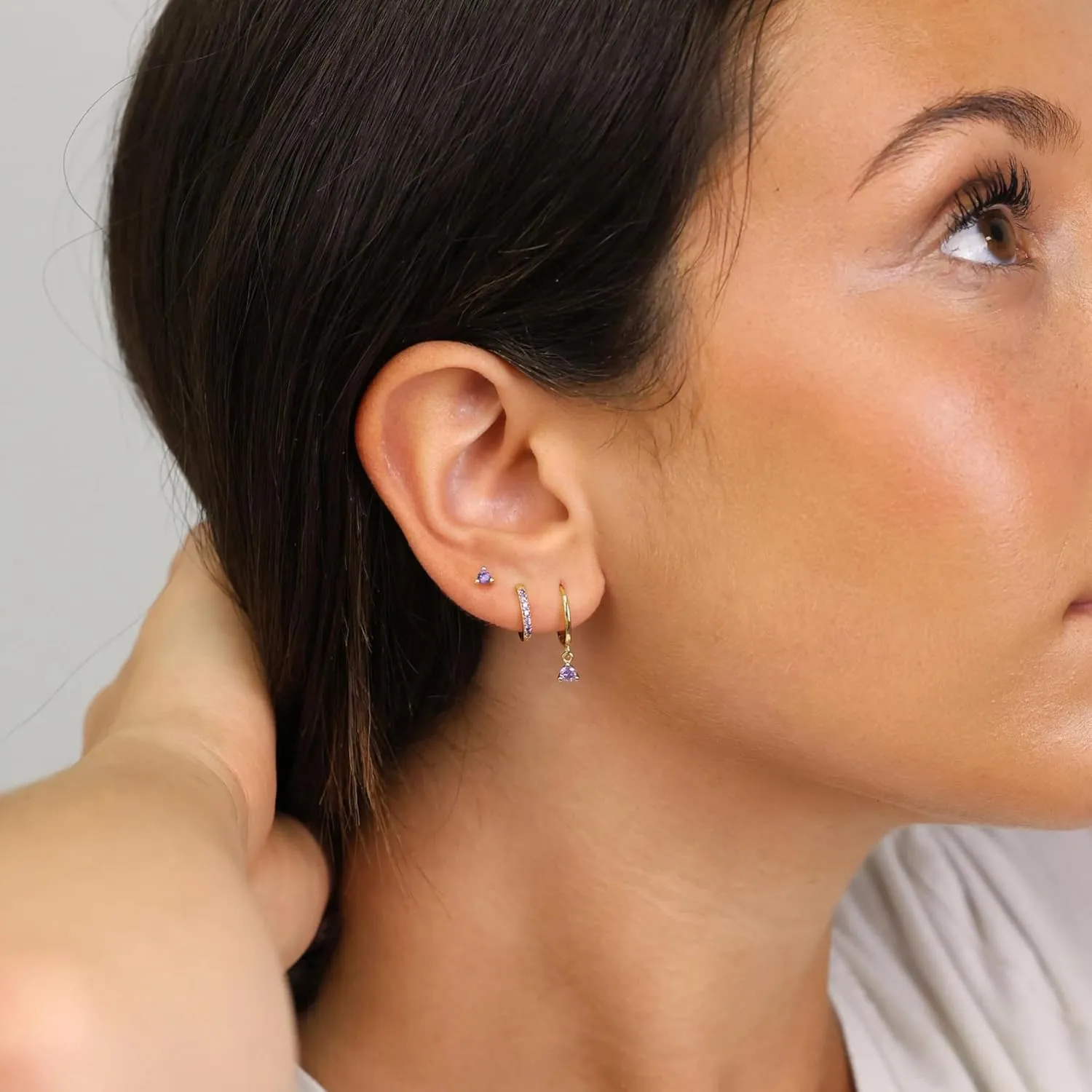 Gold Huggie Hoop Earrings Set Small 14K Gold Plated Cute Dainty Birthstone Earrings Stack Hypoallergenic 925 Sterling Silver Post CZ Diamond Cartilage Stud Dangle Earrings Trendy Earrings for Sensitive Ears Women