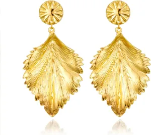 Gold Leaf Dangle Earrings for Women Large Boho Statement Earrings Party Prom Wedding Earrings Jewelry