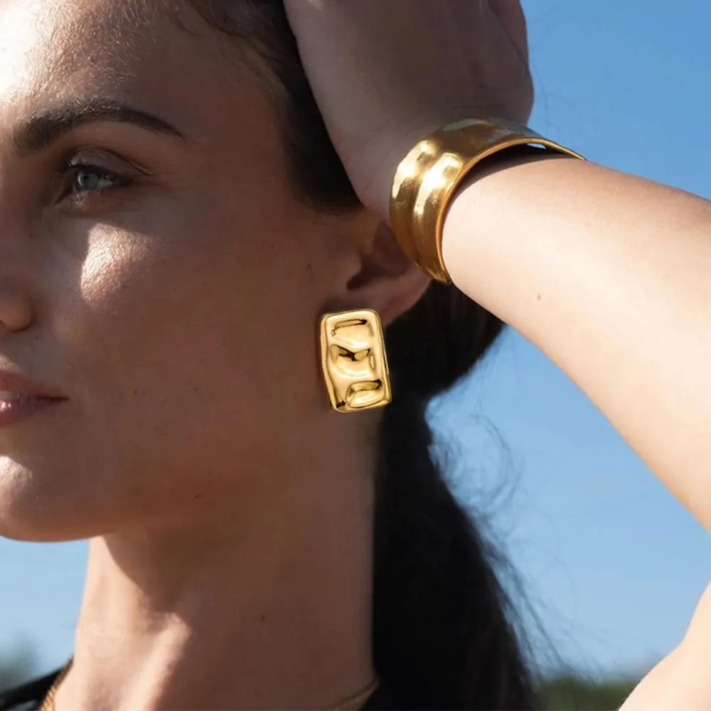 Gold Silver Big Oval Dome Circle Square Ball Wide Hoop Earrings Geometry Statement Earrings for Women Girls