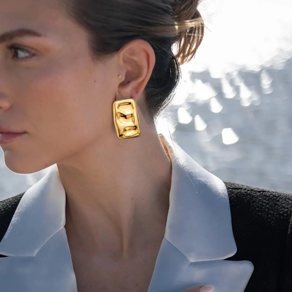 Gold Silver Big Oval Dome Circle Square Ball Wide Hoop Earrings Geometry Statement Earrings for Women Girls