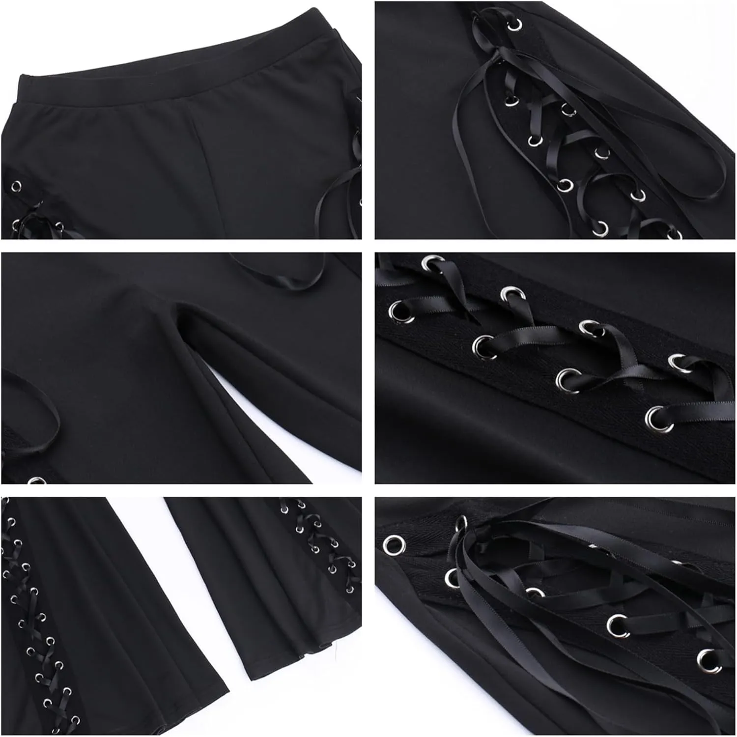 Gothic Bell Bottom Pants for Women Goth Grunge Black High Waisted Flare Leggings Boho Hippie Festival Outfits